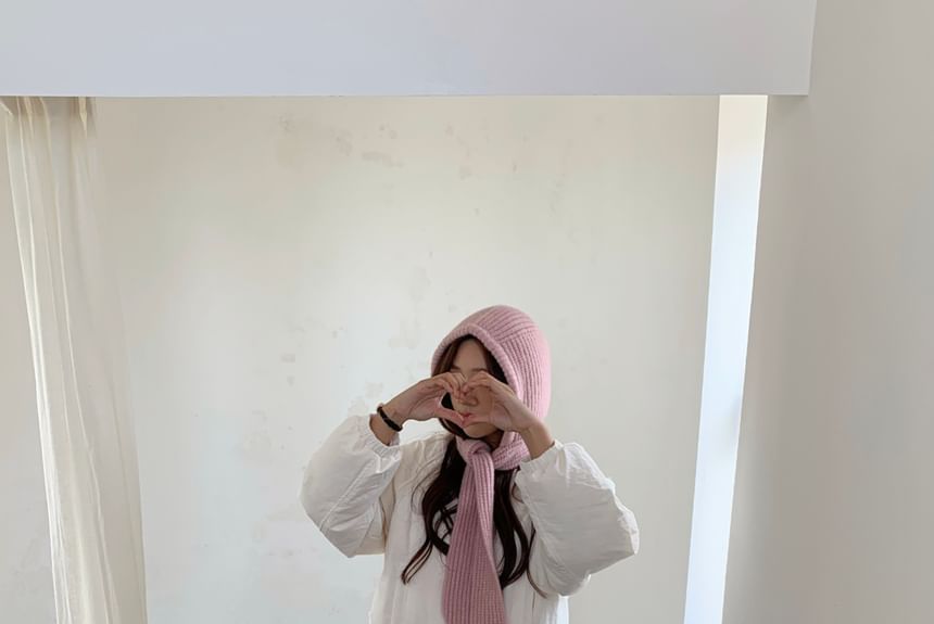 Lace-Up Knit Plain Applique Balaclava Ribbed