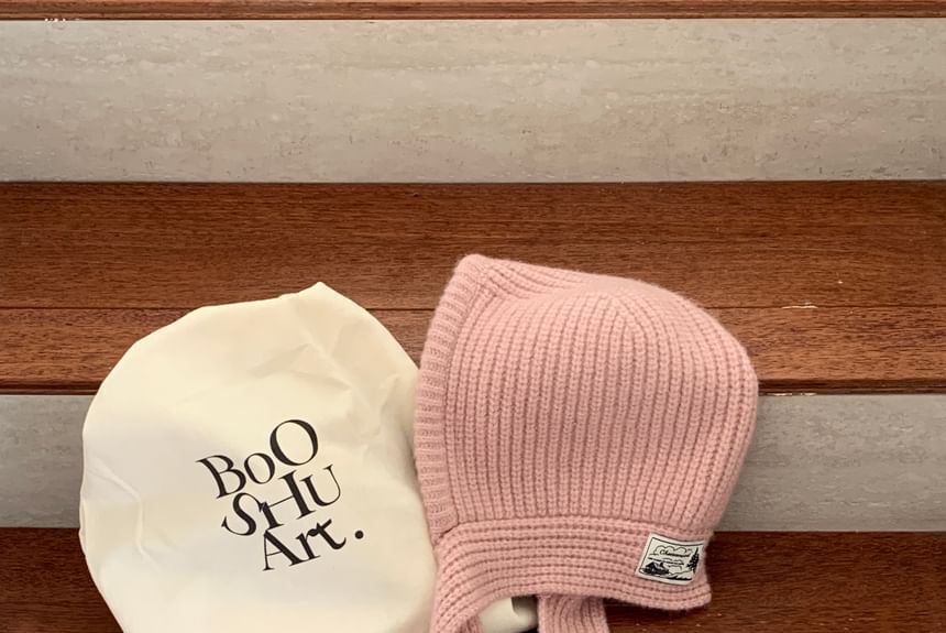 Lace-Up Knit Plain Applique Balaclava Ribbed