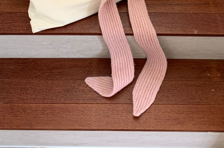 Lace-Up Knit Plain Applique Balaclava Ribbed