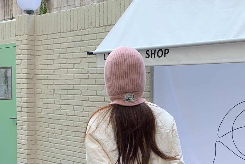 Lace-Up Knit Plain Applique Balaclava Ribbed