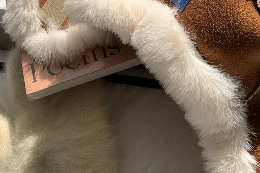 Applique Fluffy Trim Plain Hat Trapper