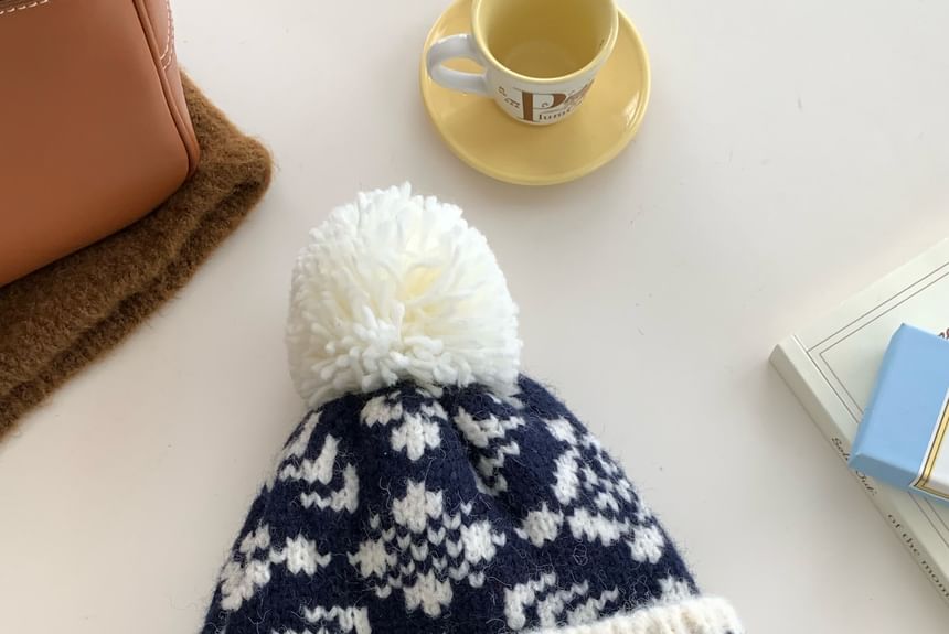 Patterned Beanie Pom