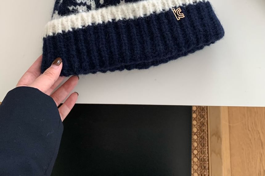 Patterned Beanie Pom