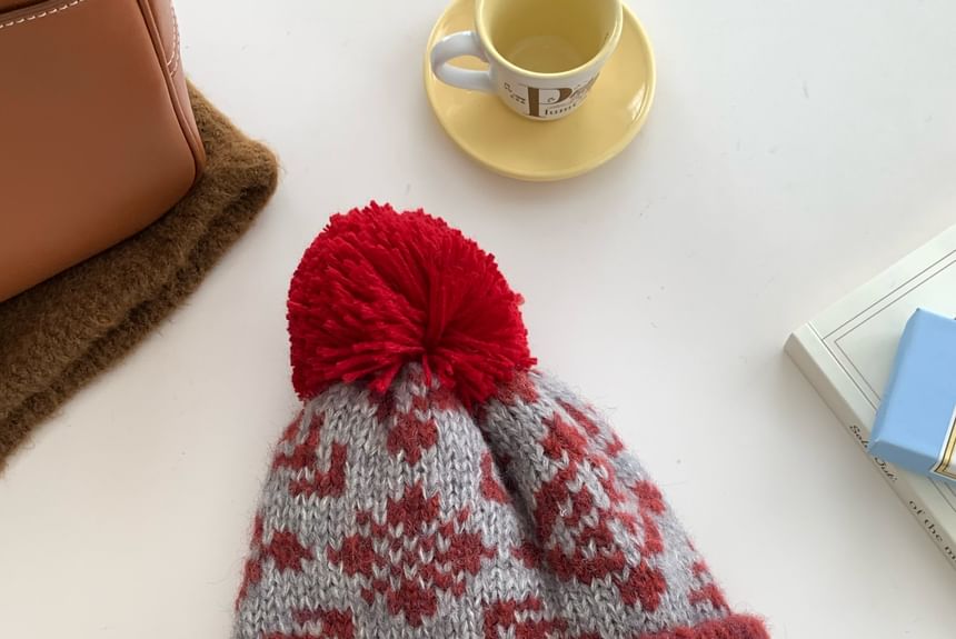 Patterned Beanie Pom