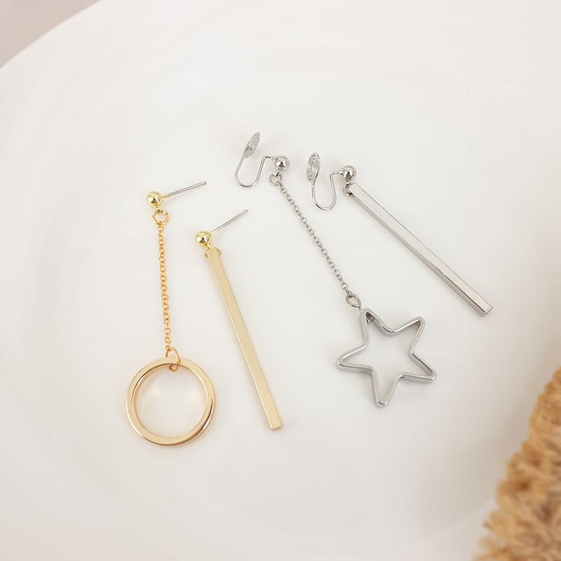 Asymmetrical / Clip On Drop Earring Star