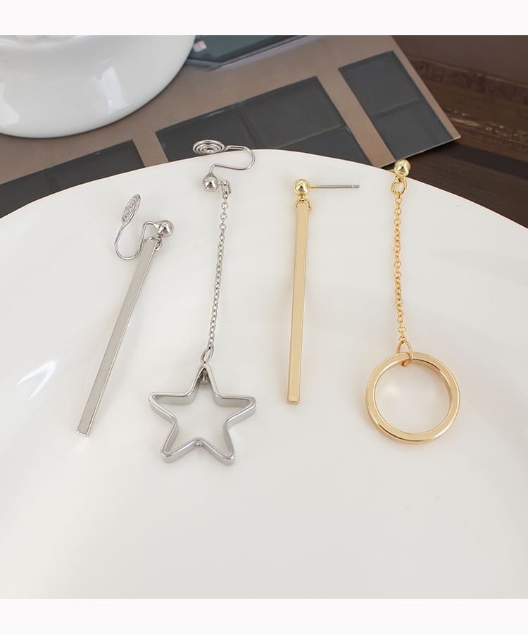 Asymmetrical / Clip On Drop Earring Star
