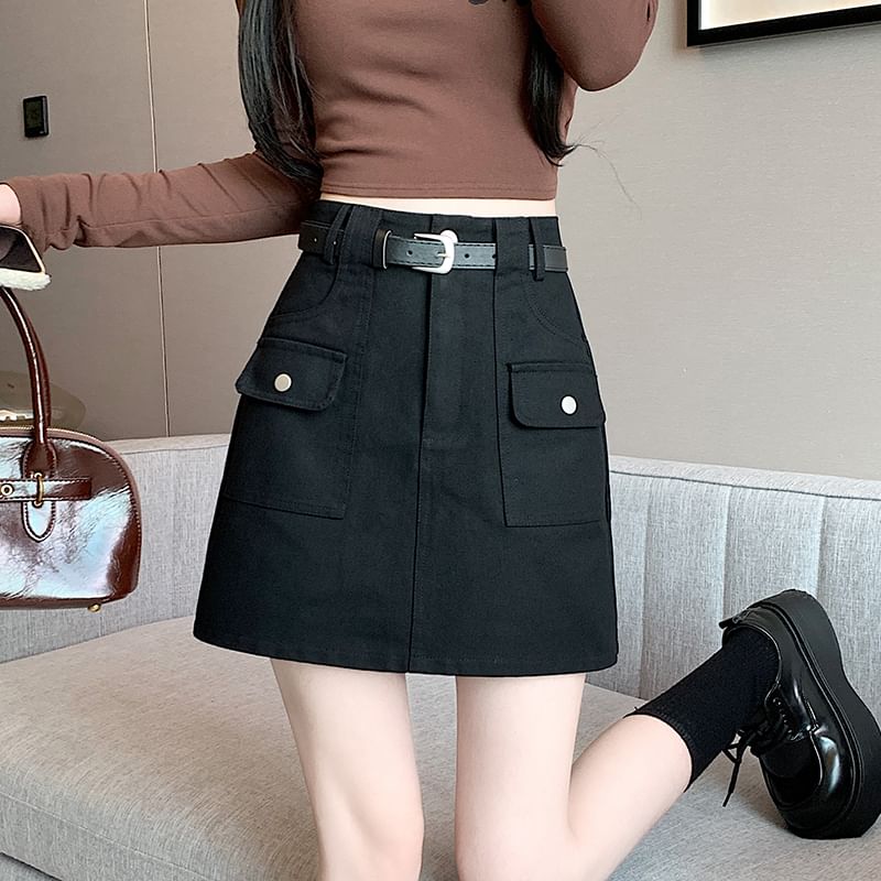 Plain Cargo Skirt High Mini Rise A-Line
