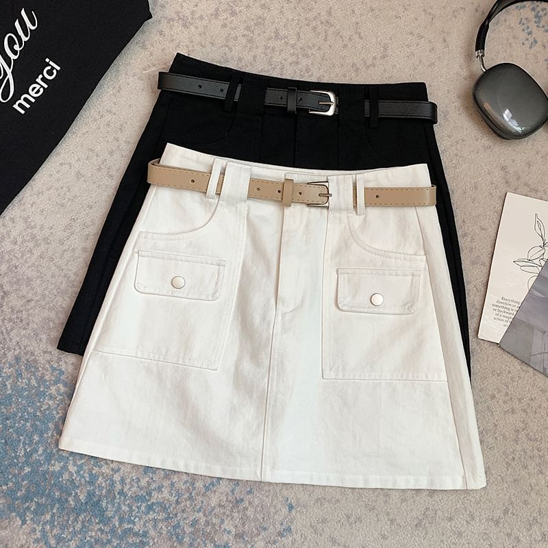 Plain Cargo Skirt High Mini Rise A-Line