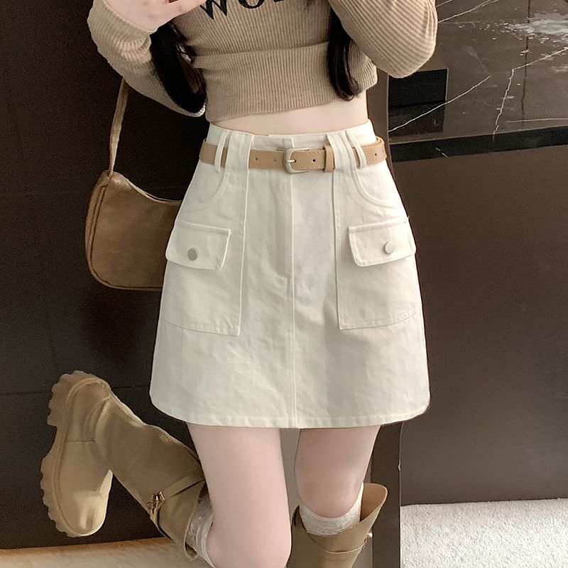 Plain Cargo Skirt High Mini Rise A-Line