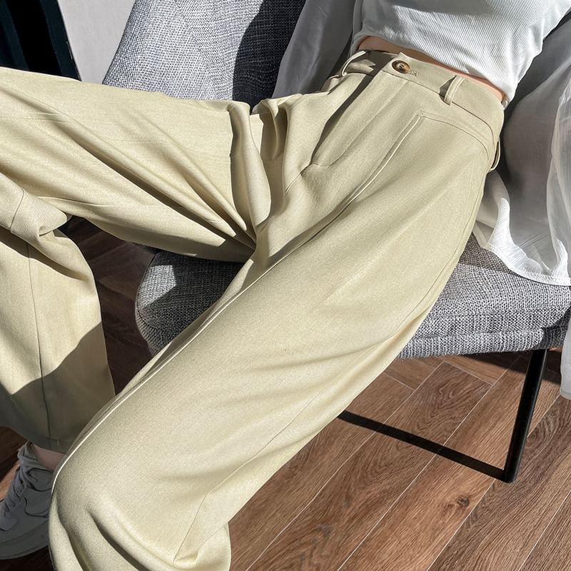 Pants Dress Waist Wide High Plain Leg