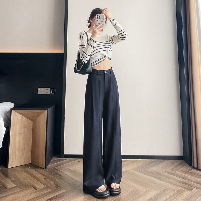 Pants Dress Waist Wide High Plain Leg