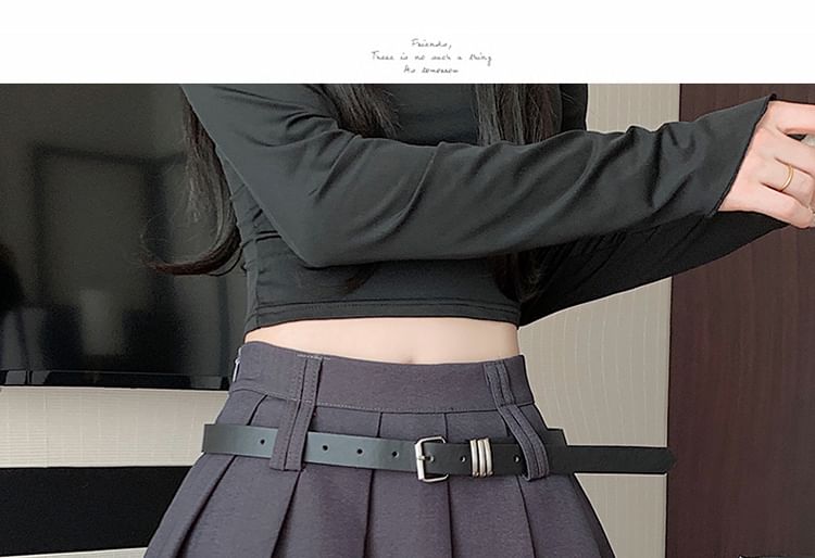A-Line Skirt Mini Pleated Waist Plain High