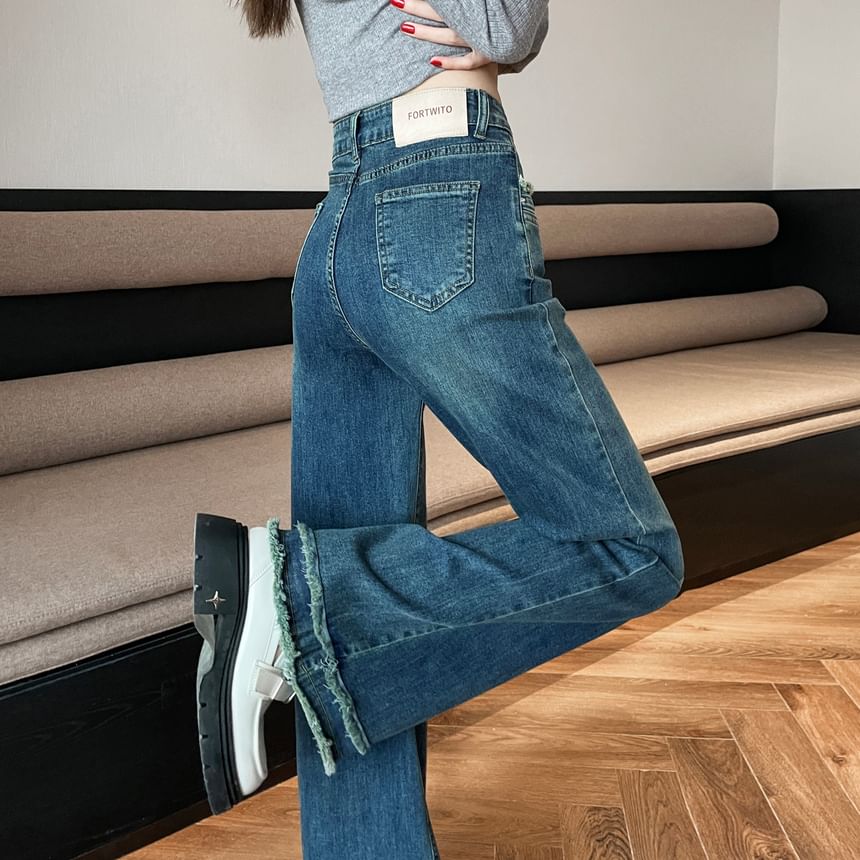 Fringed Bootcut Designs) Waist Jeans High Washed (Various