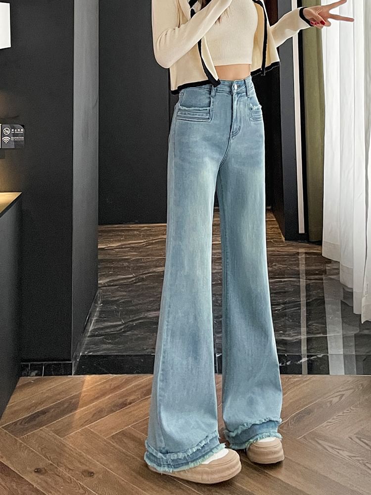 Fringed Bootcut Designs) Waist Jeans High Washed (Various
