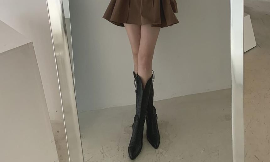 A-Line Plain Long-Sleeve V-Neck Mini Dress Collared