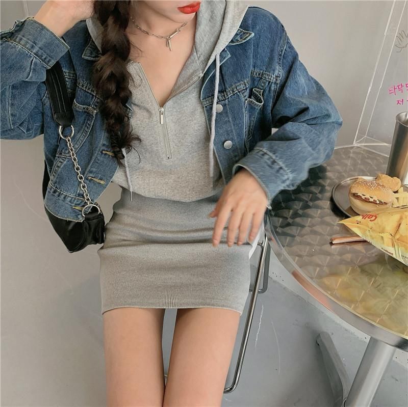 Dress Hoodie Mini Half Zip Plain