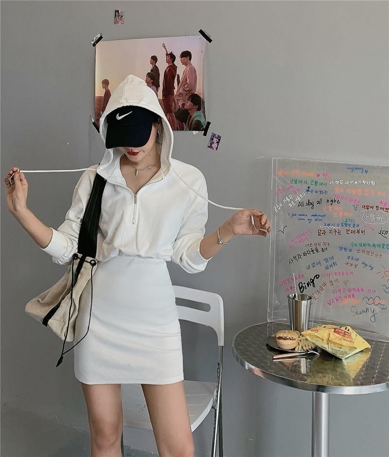 Dress Hoodie Mini Half Zip Plain