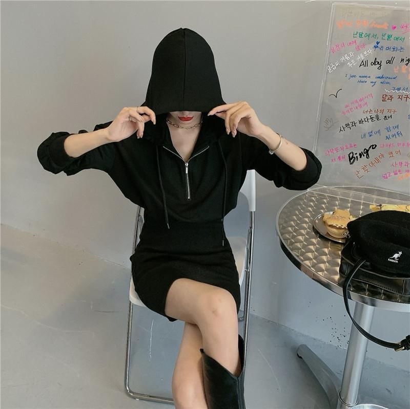 Dress Hoodie Mini Half Zip Plain