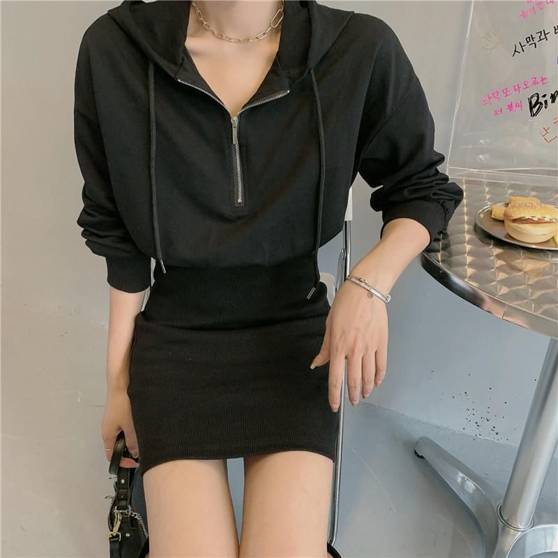 Dress Hoodie Mini Half Zip Plain