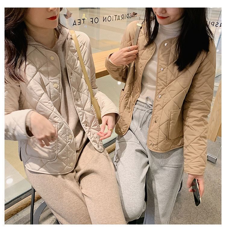 V-Neck Quilted Jacket Button-Up