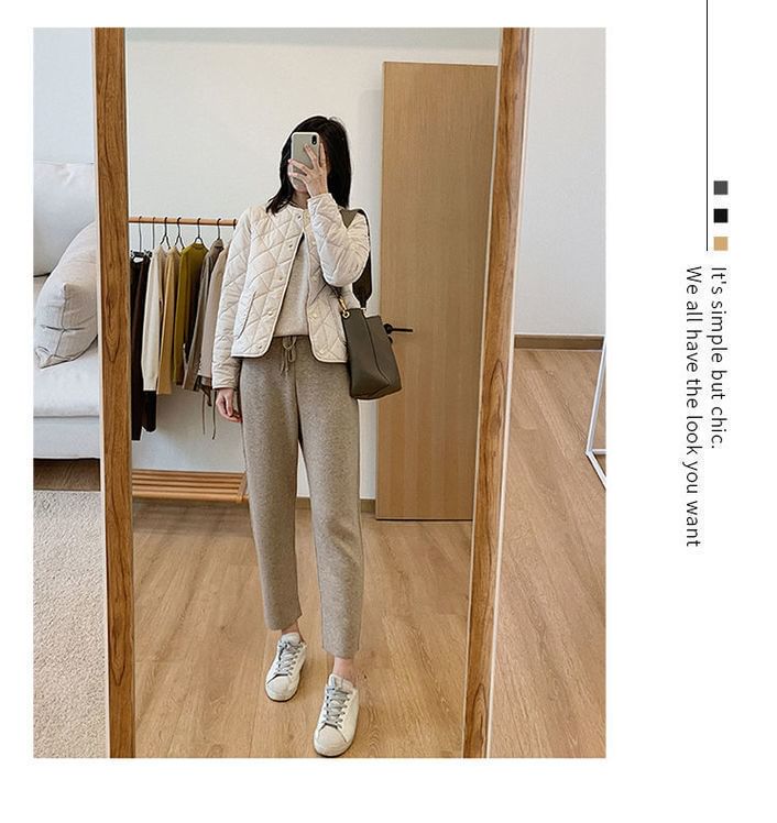 V-Neck Quilted Jacket Button-Up