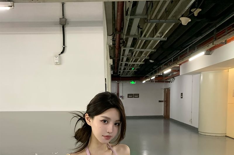 Halter Slim Side-Slit Fit Top Neck Plain Scoop