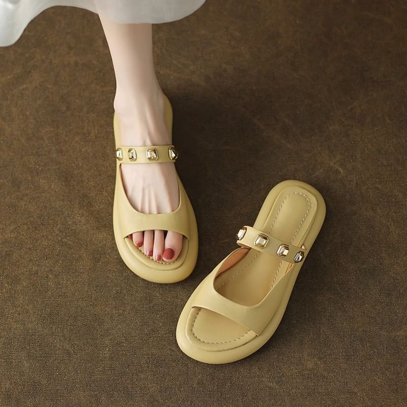 Studded Slide Platform Sandals