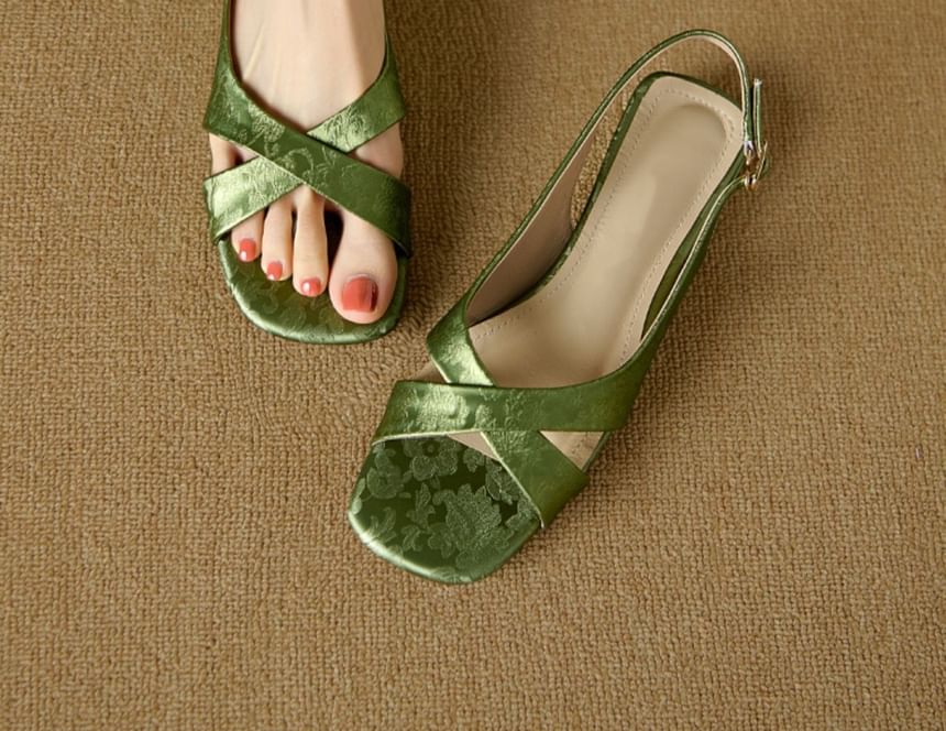 Square-Toe Jacquard Sandals Floral Slingback