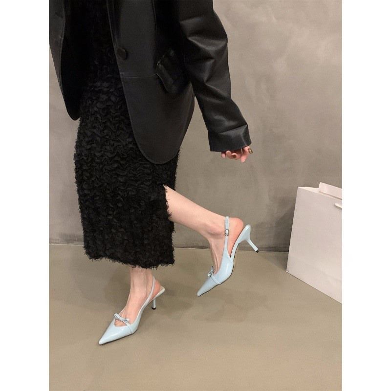 Bow Slingback High Sandals Heel Pointy