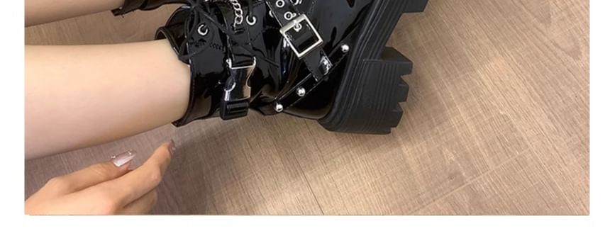 Lace Platform Up Buckled Studded Boots Leather Patent