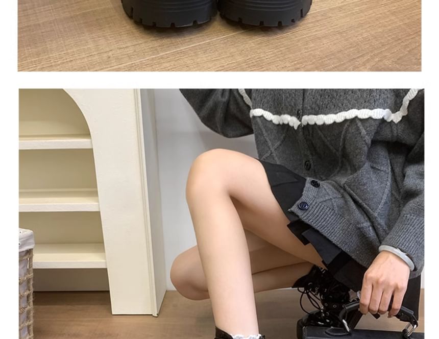 Lace Platform Up Buckled Studded Boots Leather Patent