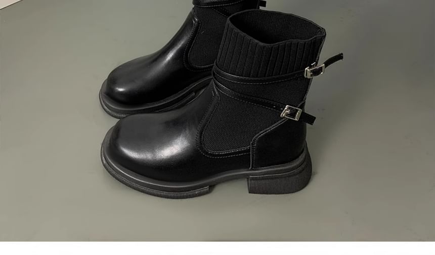 Platform Buckled Short Knit Boots Panel