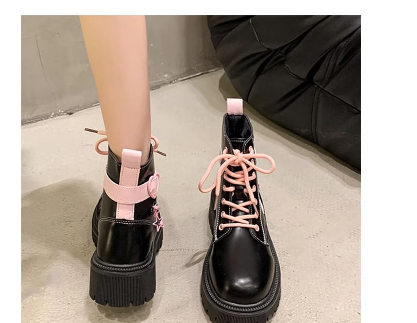 Boots Buckled Up Short Platform Lace Panel