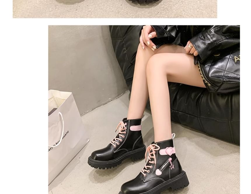 Boots Buckled Up Short Platform Lace Panel