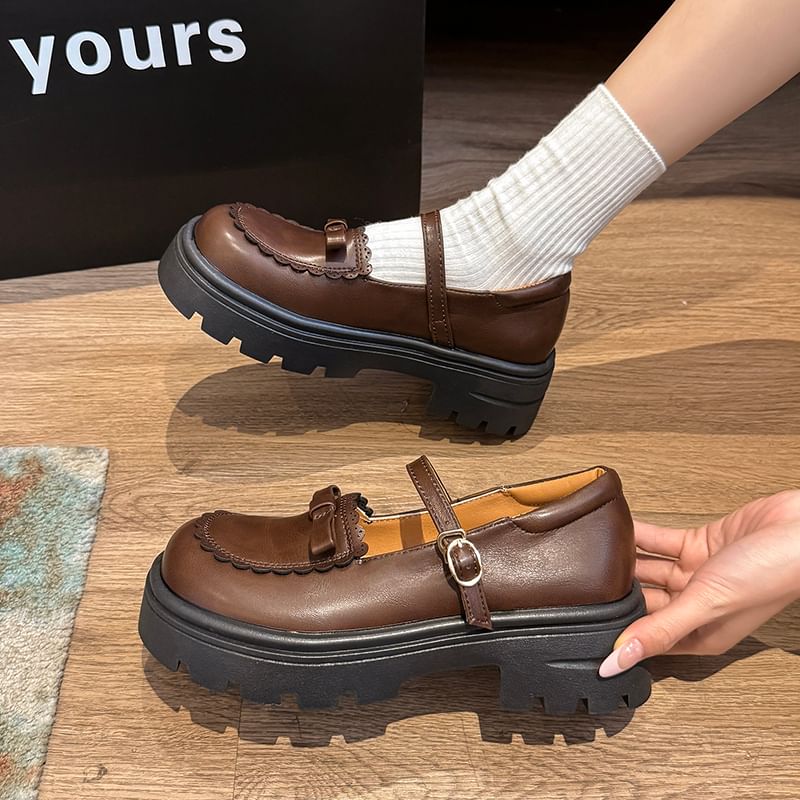 Platform Jane Mary Shoes Bow