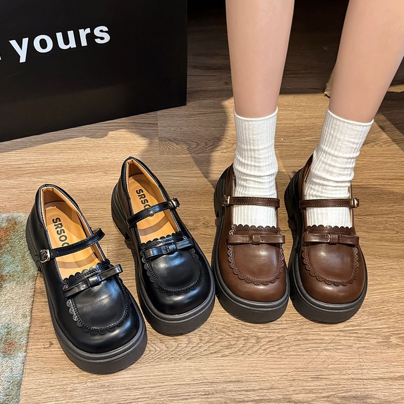 Platform Jane Mary Shoes Bow