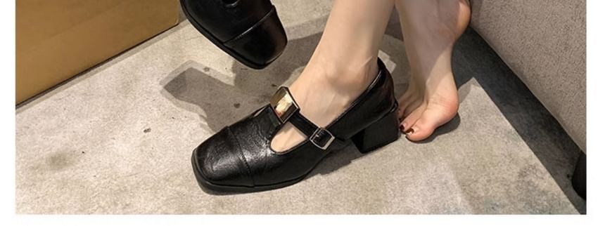 Cap Block Toe Pumps T-Strap Square Heel