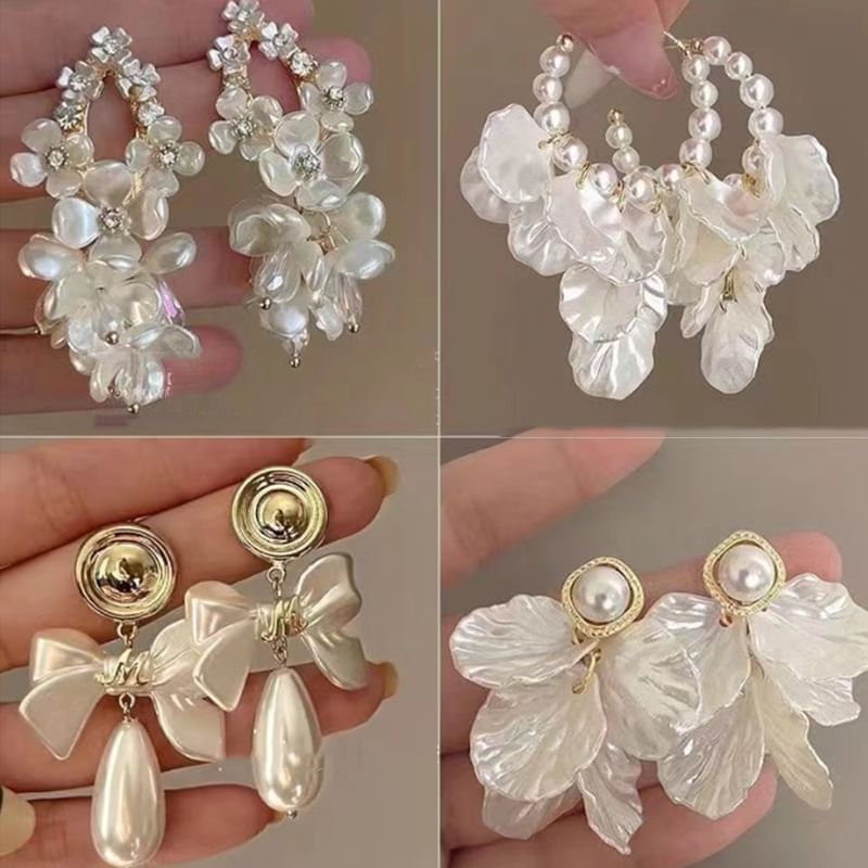 Earring Pearl Stud Flower Faux / Drop Ear