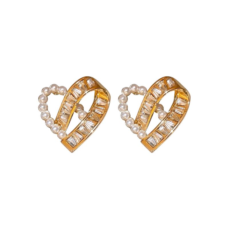 Pearl Hoop / Ear Rhinestone Stud Earring Heart Faux