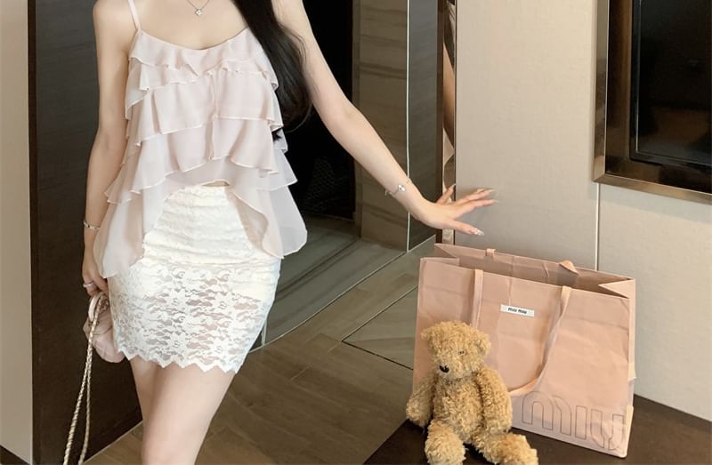 Ruffle Plain Asymmetrical Cami Top