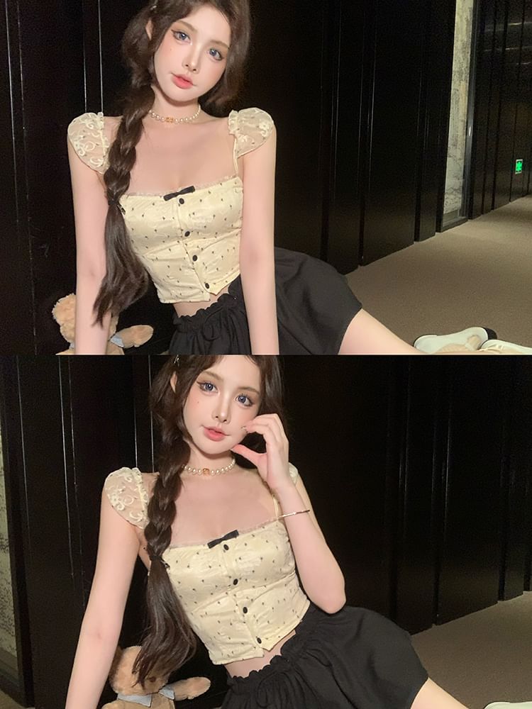 Floral Camisole Cropped Lace Bow Top