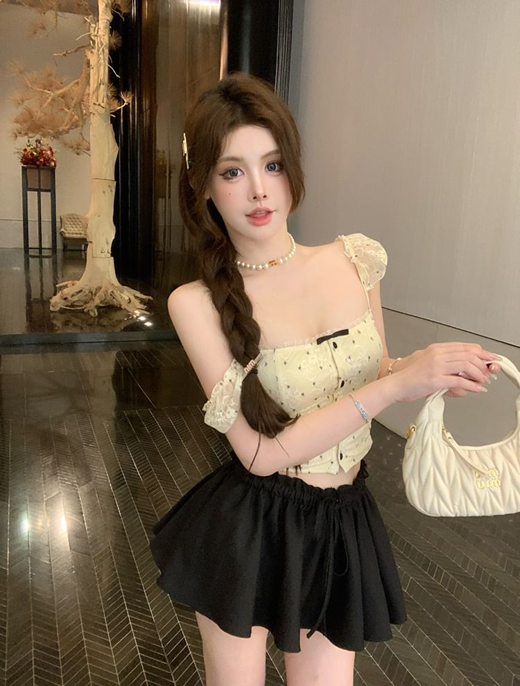 Floral Camisole Cropped Lace Bow Top