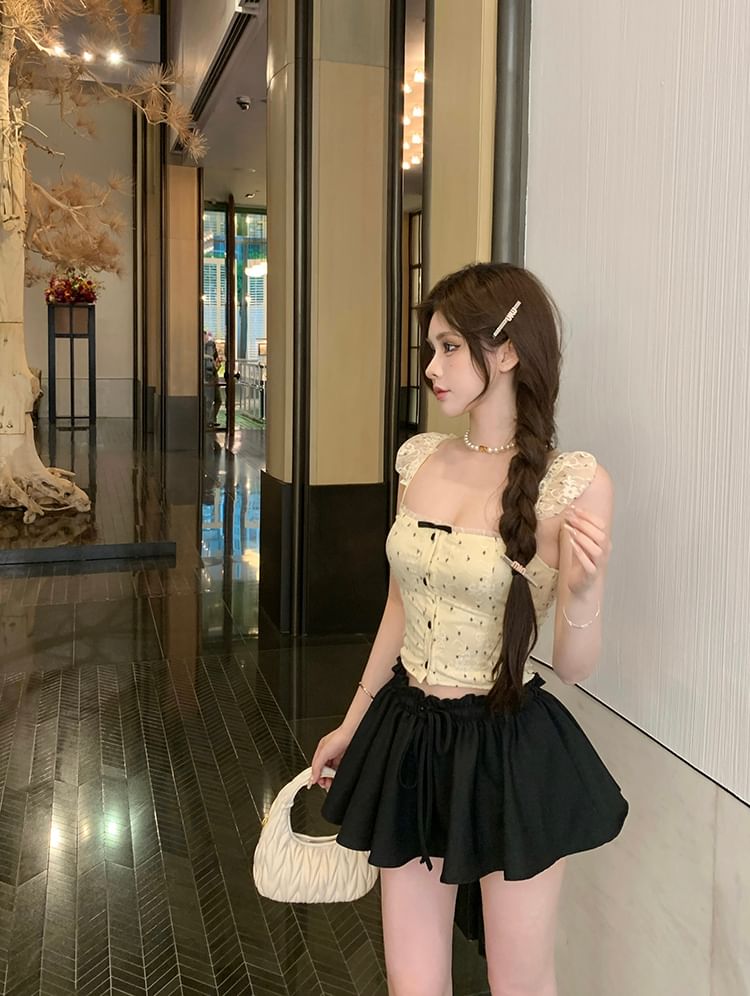 Floral Camisole Cropped Lace Bow Top