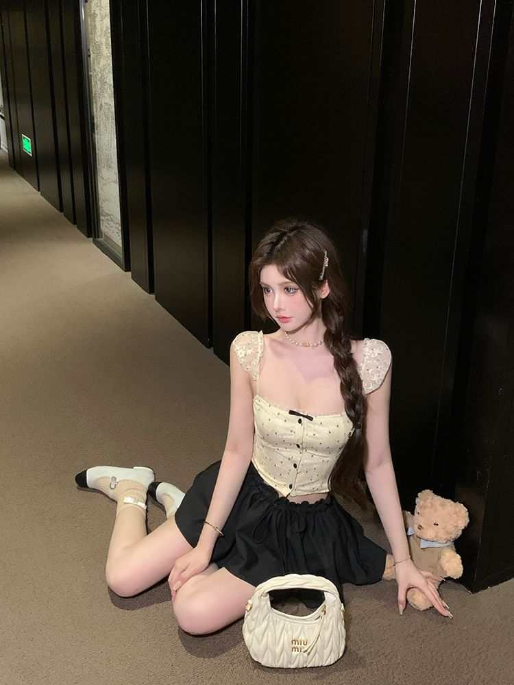 Floral Camisole Cropped Lace Bow Top