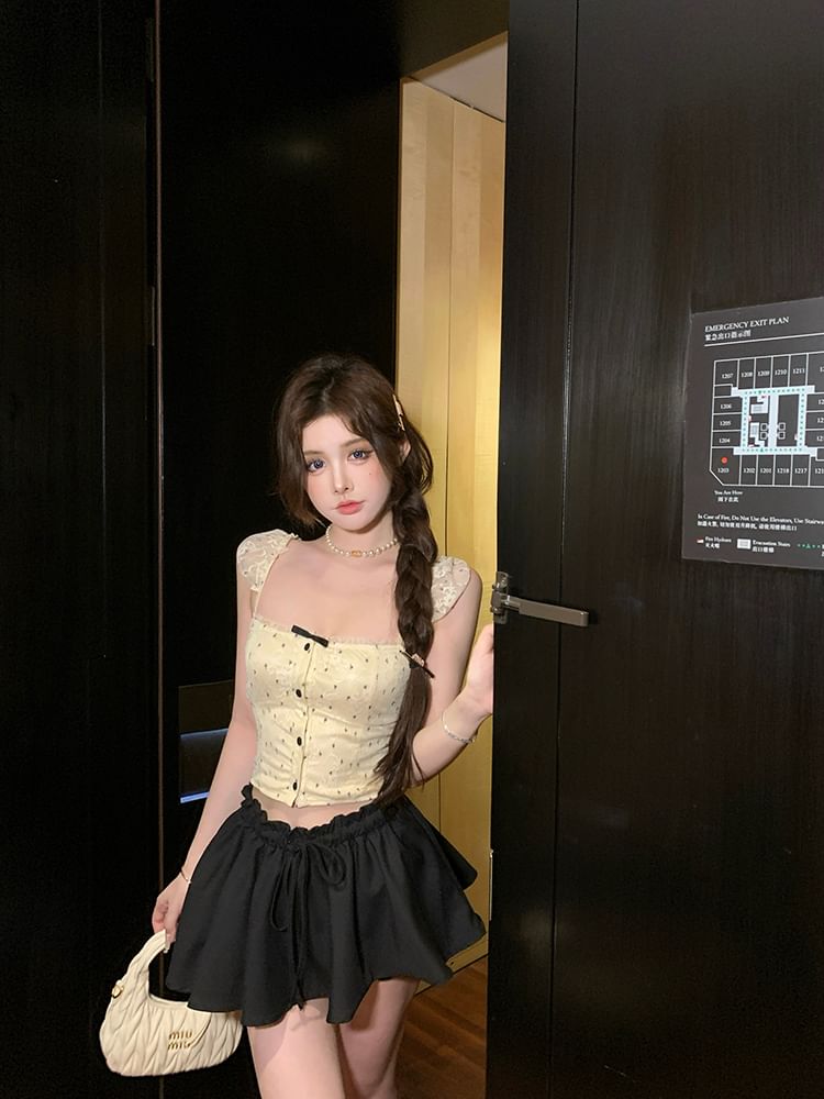 Floral Camisole Cropped Lace Bow Top