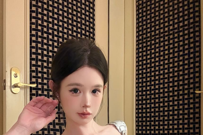 Lace-Up Top Panel Tube Denim Lace Striped