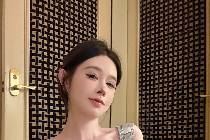 Lace-Up Top Panel Tube Denim Lace Striped