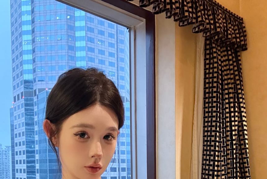 Lace-Up Top Panel Tube Denim Lace Striped