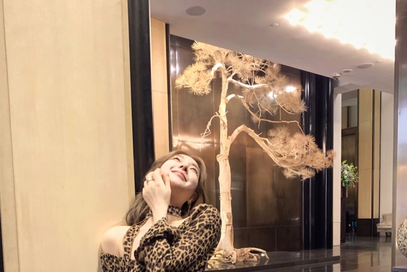 Print Blouse Long-Sleeve Choker-Neck Leopard Asymmetrical Ruffled