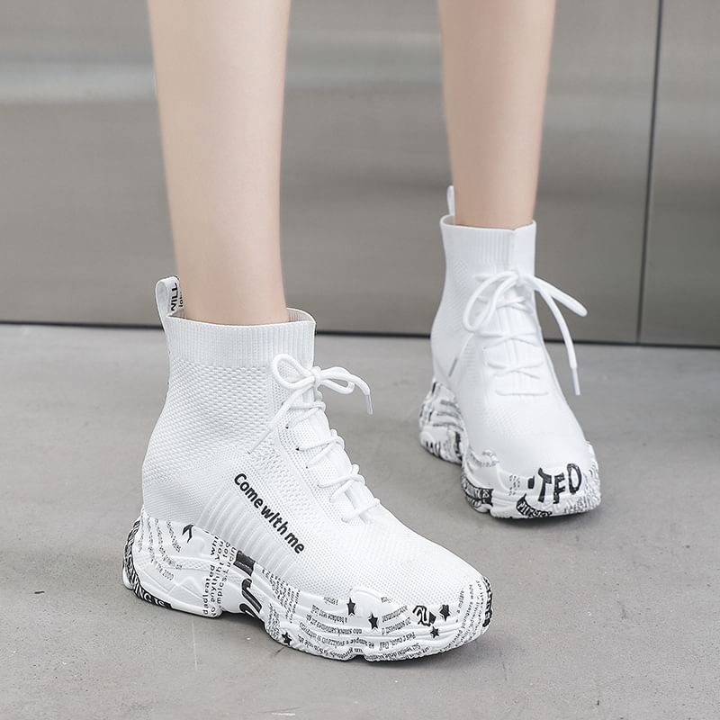 Platform Short Lace-Up Printed Boots